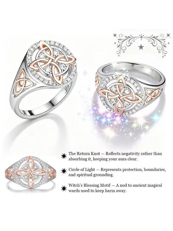 Women Finger Ring Witch Knot Design Two-tone Ring Women Spiritual Comfort Negative Energy Protective Ring