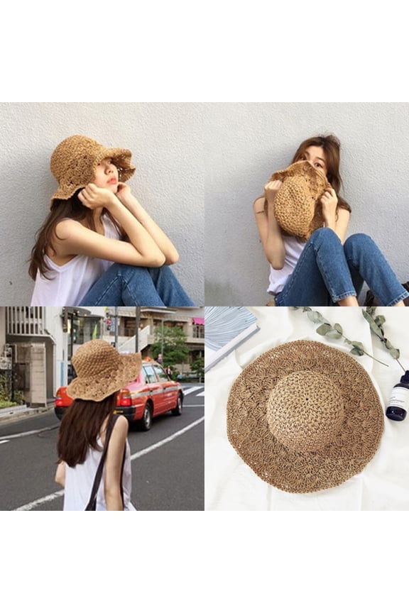 Women Foldable Handmade Straw Weave Wide Brim Sunscreen Hat Cap Beach Sunhat