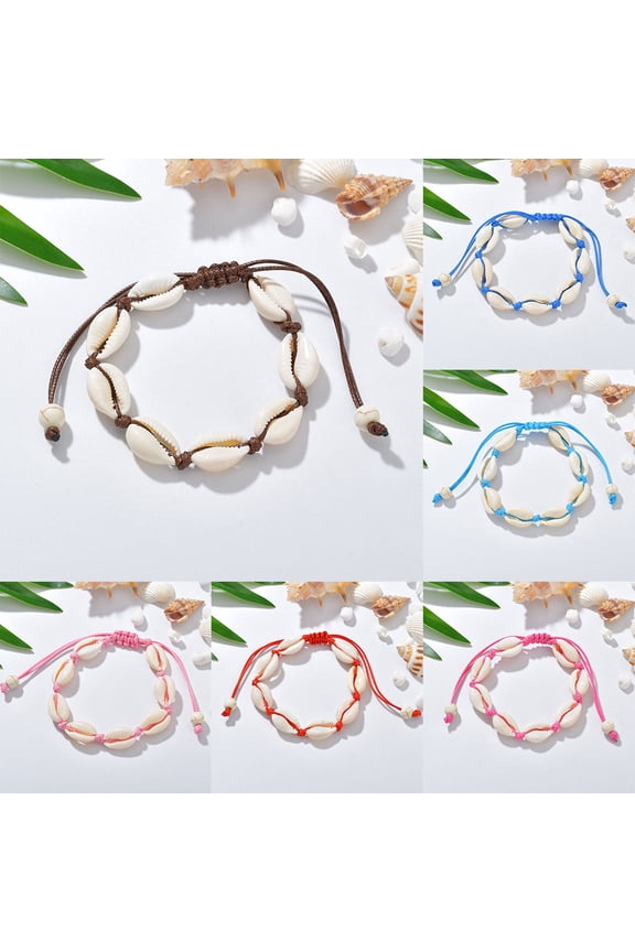 Women Hand Knitting Shell Charm Bracelet Beaded Chain Bangle Jewelry Accessory