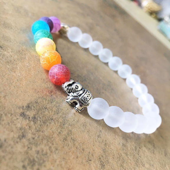 SmartBy Women Handmade Multicolor Stone Beads Bangle Alloy Elephant Bracelet Jewelry