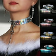 SmartBy Women Laser Faux Leather Rivet Choker Necklace with Sex Leash Night Club Jewelry