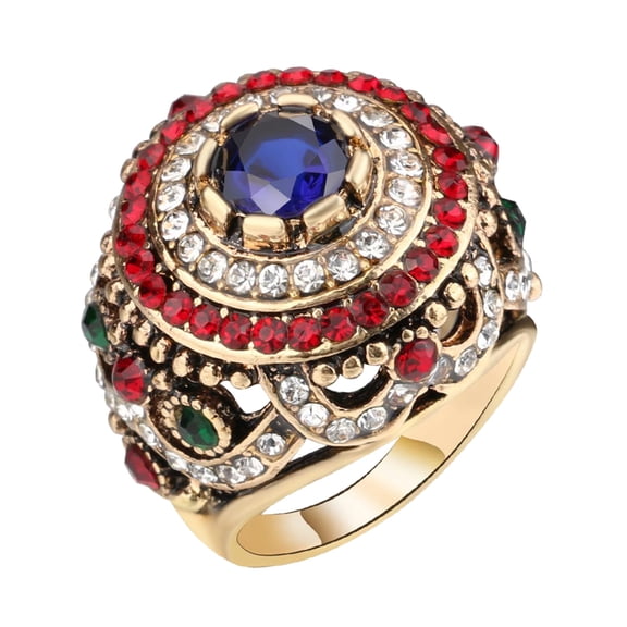 SmartBy Women Luxury Round Colorful Rhinestone Inlaid Finger Ring Party Jewelry Gift