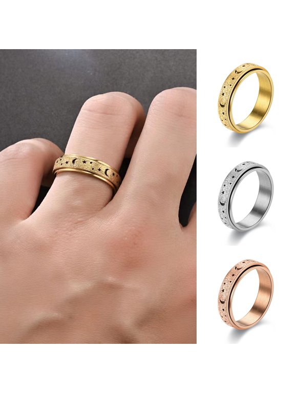 Women Men Ring Moon Star Fidget Spinner Ring Anti Stress Stainless Steel Couples Rotating Ring Jewelry Gift