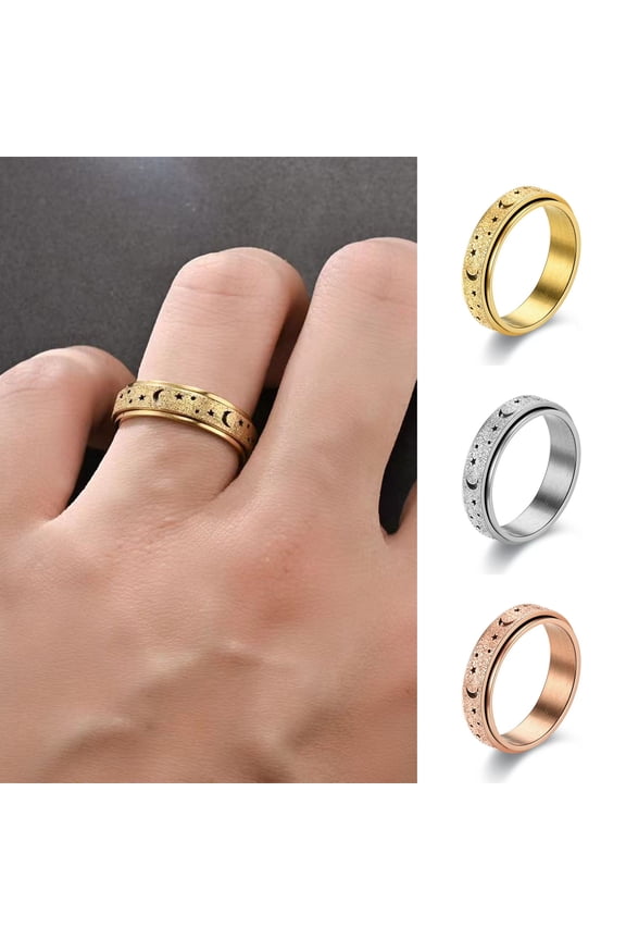 Women Men Ring Moon Star Fidget Spinner Ring Anti Stress Stainless Steel Couples Rotating Ring Jewelry Gift