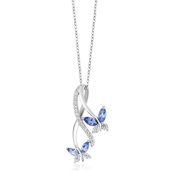 SmartBy Women Necklace Butterfly Blue Cubic zirconia Jewelry Sparkling Electroplating Pendant Necklace for Wedding