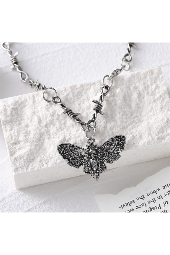 Women Necklace Moth Skeleton Pendant Thorn Hip Hop Hollow Gothic Solid Color Stainless Adjustable Length Wear-resistant Polished Neck Decoration Jewelry