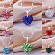 SmartBy Women Necklace Rhinestone Inlaid Love Heart Pendant Alloy Chain Necklace Jewelry for Party