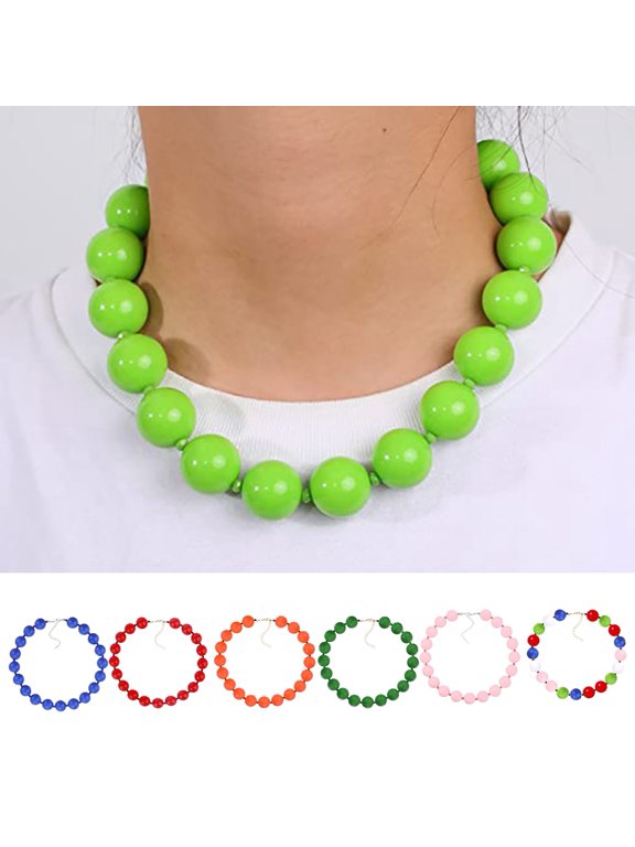 Women Necklace Simple Style 19 Bubblegum Beads Extension Chain Gift Unisex Colorful Beaded Couple Clavicle Necklace for Dating