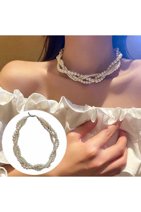 Women Necklace Vintage Faux Pearl Twisted Tangled Multi-layered Faux Pearl Choker Neck Decoration Jewelry Luxury Women Prom Cocktail Cosplay Necklace