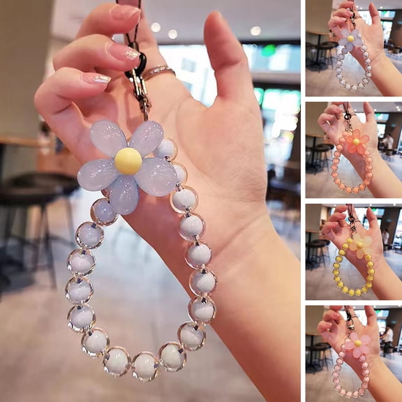 SmartBy Women Phone Wrist Lanyard Candy Color Flower Beads Phone Wrist Rope Anti-lost Cell Phone Case Hand-held Strap
