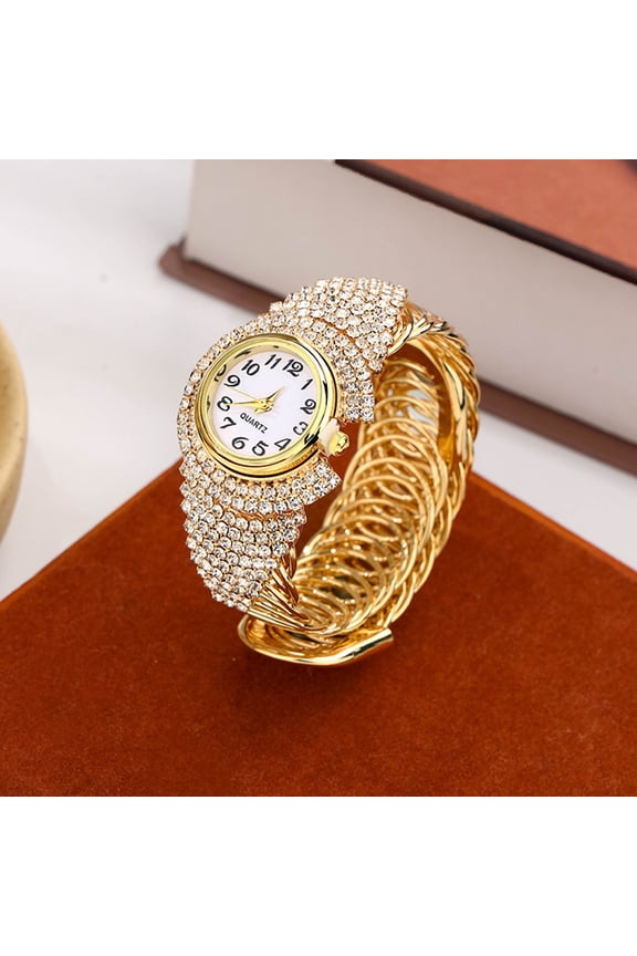 Women Quartz Watch Round Dial Analog Watch with Alloy Strap Ladies Rhinestone Wristwatch for Casual Wear Parties Offices Dates