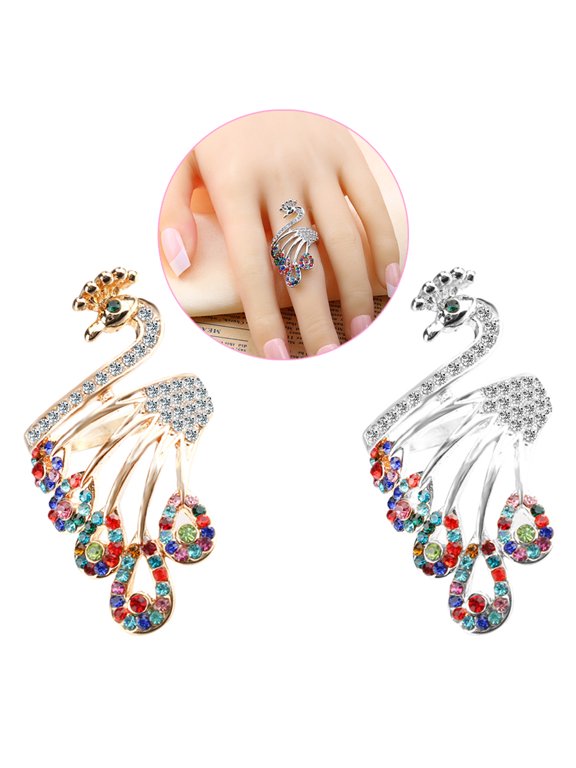 Women Retro Gold-plated Rhinestones Peacock Shape Finger Ring Jewelry Gifts