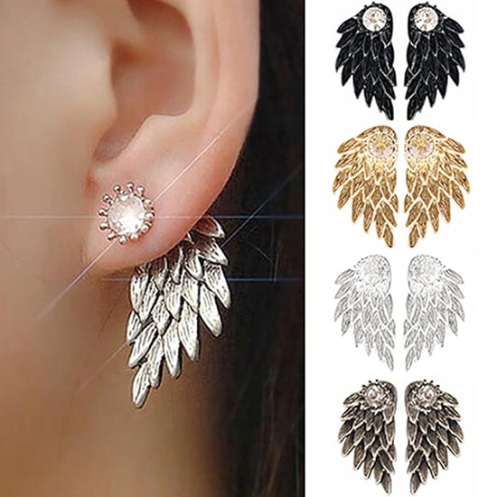 SmartBy Women Retro Gothic Cool Jewelry Angel Wing Rhinestone Ear Jacket Earrings