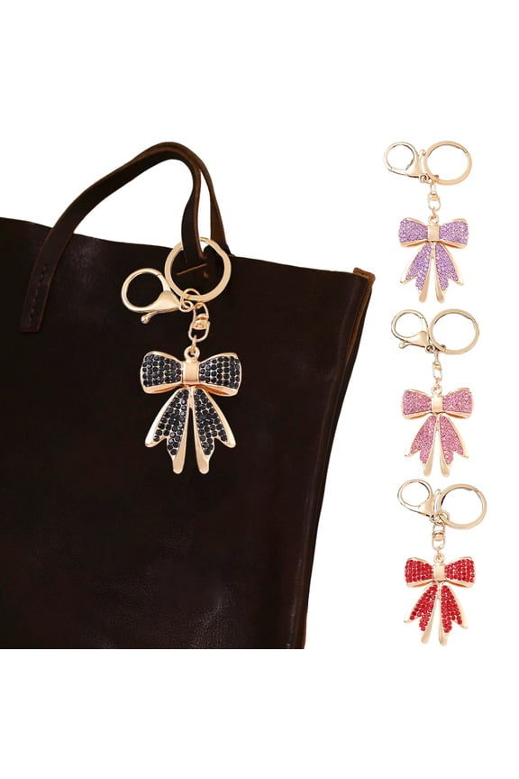 Women Rhinestone Bow Keychain Sparkling Bow Bag Charm Faux Crystal Key Chain Car Pendant Valentine Gift