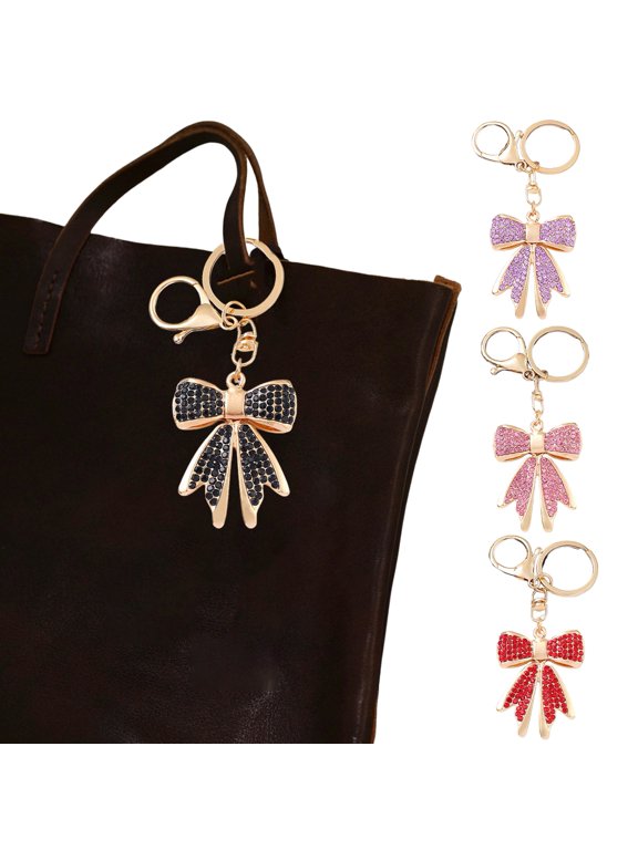 Women Rhinestone Bow Keychain Sparkling Bow Bag Charm Faux Crystal Key Chain Car Pendant Valentine Gift