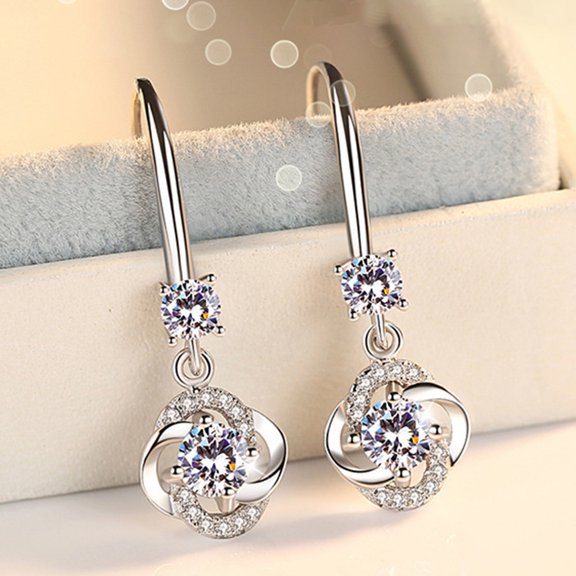 SmartBy Women Rhinestone Cubic Zirconia Tassel Four-leaf Clover Hook Earrings Jewelry