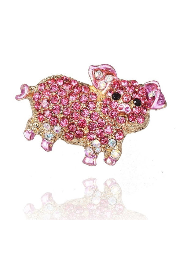 Women Rhinestone Inlaid Pig Brooch Pin Corsage Bag Badge Cloth Jewelry Accessory