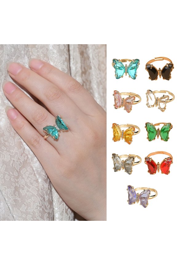 Women Ring Butterfly Shape Clear Rhinestone Opening Adjustable Ring Jewelry Polished Bride Wedding Party Prom Lady Finger Ring Women Gift