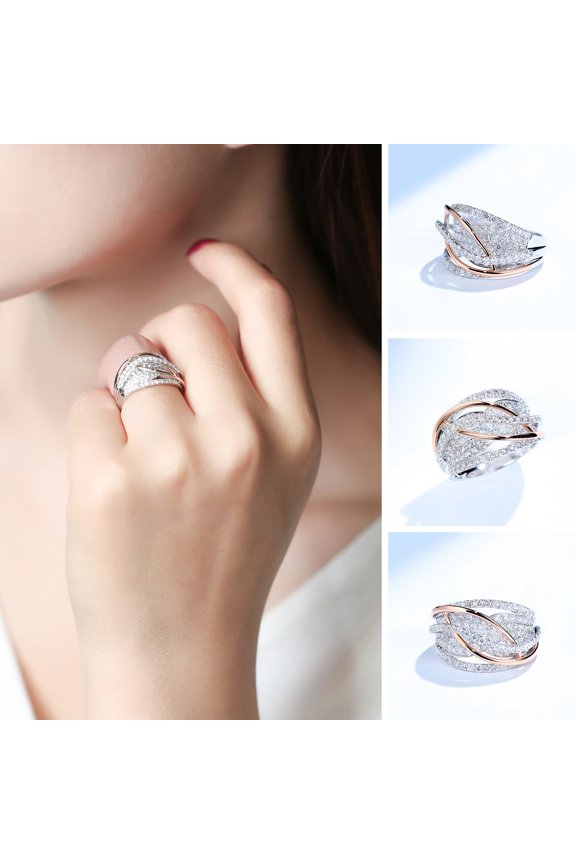 Women Ring Contrast Color Sparking Twisted Rhinestone Inlaid Wedding Ring Female Jewelry