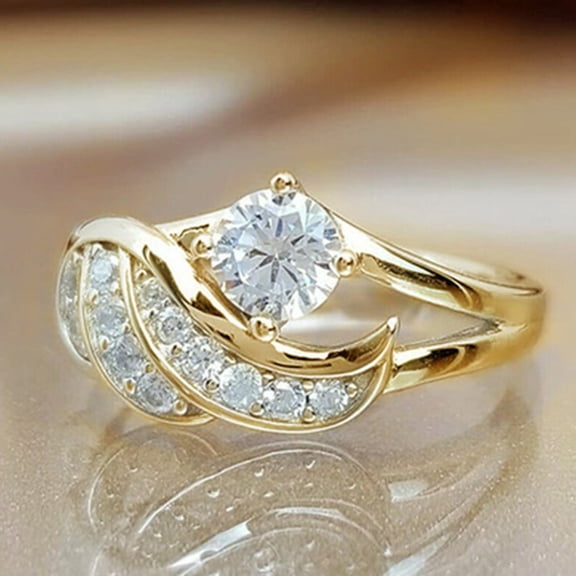 SmartBy Women Ring Cubic Zirconic Inlaid Round Alloy Angel Wing Shape Wedding Ring Proposal Ring