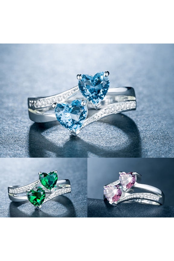 Women Ring Double Heart Sparkling Cubic Zirconia Fashion Appearance Finger Band for Party