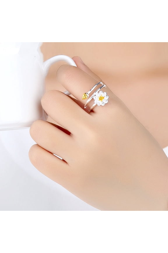 Women Ring Exquisite Smooth Double-layer Lotus Shape Opening Adjustable Lady Circlet Gift