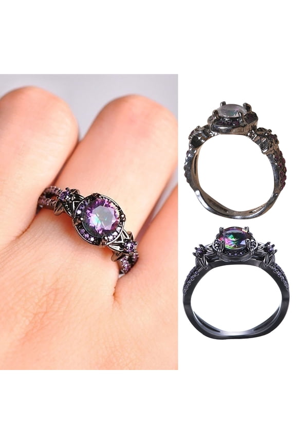 Women Ring Hollow Out Purple Cubic Zirconia Decor Star Halloween Punk Style Polished Alloy Finger Jewelry Lady Party Club Ring