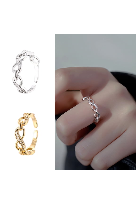 Women Ring Hollow-out Shiny Rhinestone Inlaid Sparkling Adjustable Opening Decorative Gift Number 8 Infinity Love Finger Ring Fashion Jewelry for Valentines Day