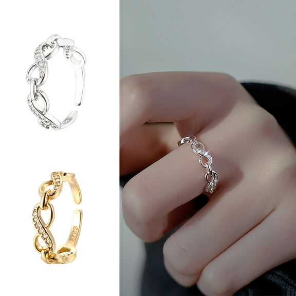 SmartBy Women Ring Hollow-out Shiny Rhinestone Inlaid Sparkling Adjustable Opening Decorative Gift Number 8 Infinity Love Finger Ring Fashion Jewelry for Valentines Day