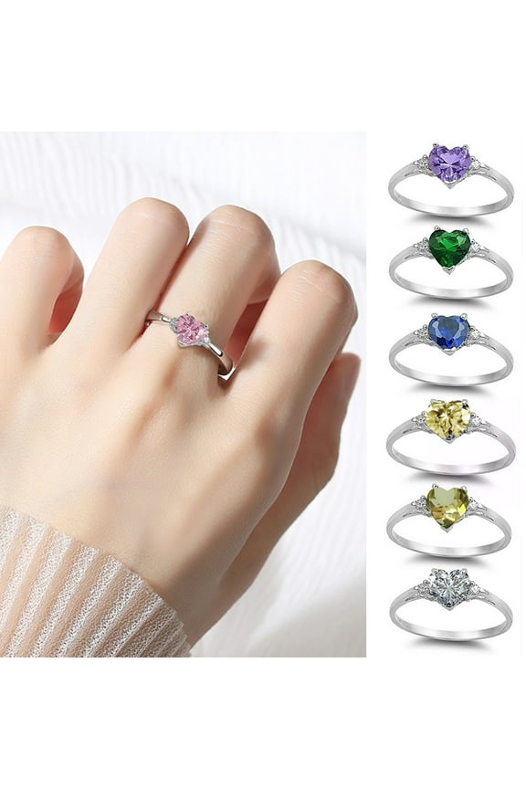 Women Ring Shiny Cubic Zirconia Inlaid Temperament Geometric Bright Luster Decoration Emerald Heart-shaped Promise Ring Fashion Jewelry for Girlfriend