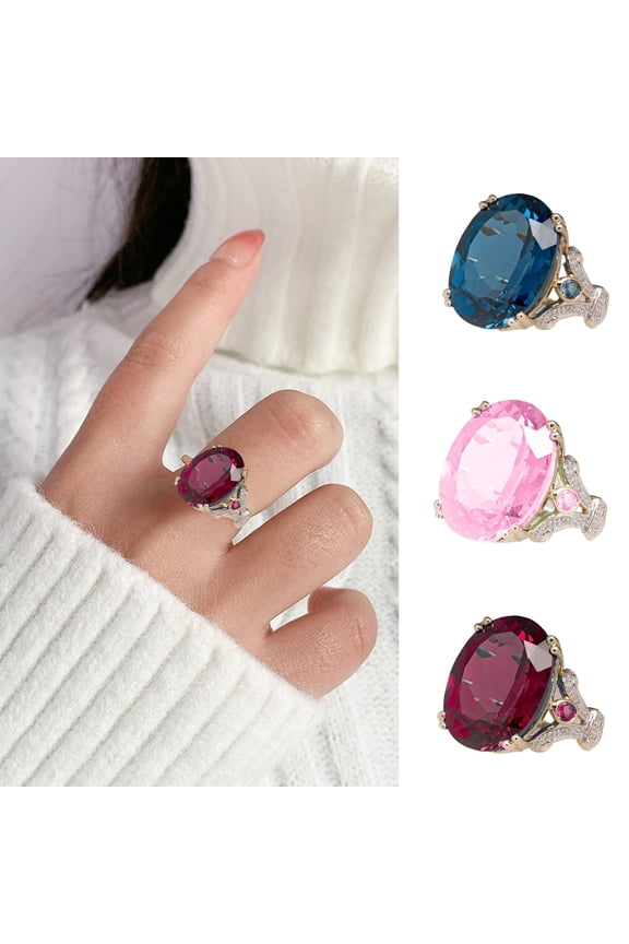 Women Ring Vintage Two-color Electroplating Geometric Shiny Bright Luster Decoration Jewelry Gift Goose Egg Cubic Zirconia Wedding Engagement Ring for Anniversary