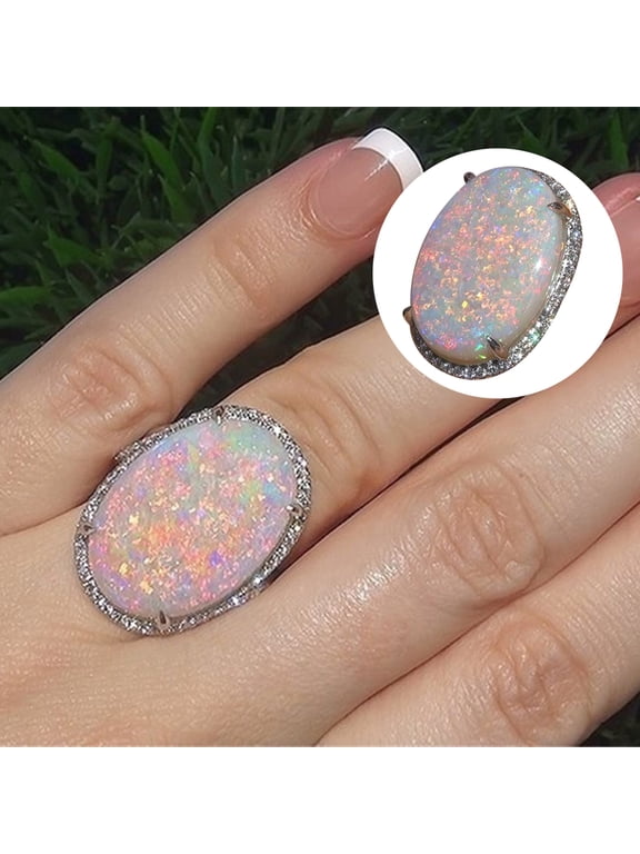 Women Shining Artificial Opal Stone Finger Ring Wedding Engagement Jewelry Gift