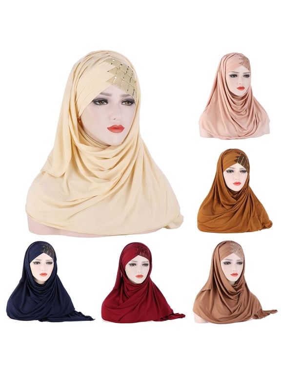 Women Soft Silk with Sequins Hijab Headwrap Headscarf Turban Hat Cap Headwear