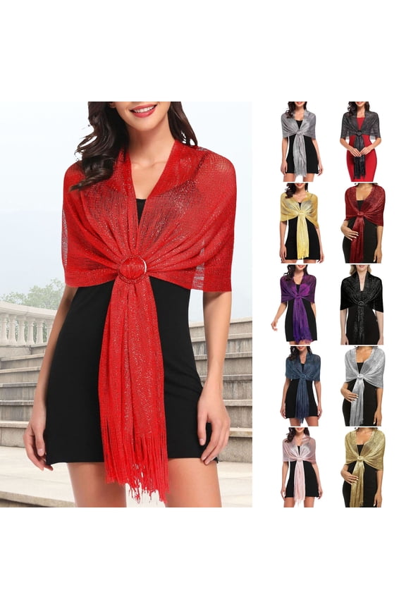 Women Sparkling Shawl Metallic Wire Bridesmaid Scarves Wraps with Scarf Button Wedding Party Accessories