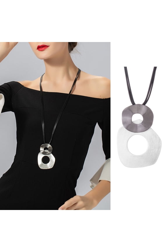 Women Sweater Chain Dual Round Hoop Multi Layers Extended Length Adjustable Portable Lightweight Stainless Decorative Necklace Clothes Jewelry