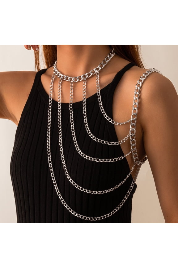 Women U Shaped Fashion Necklace Female One Shoulder Tassel Body Chain Clothing Accessories