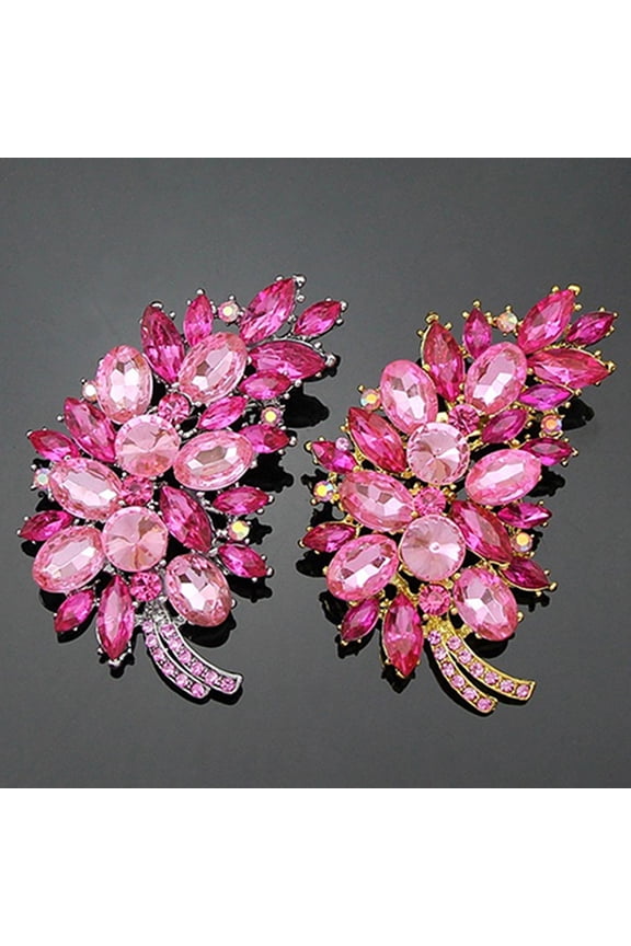 Women Vintage Feather Flower Shape Rhinestone Brooch Pin Badge Breastpin for Wedding Banquet Evening Party