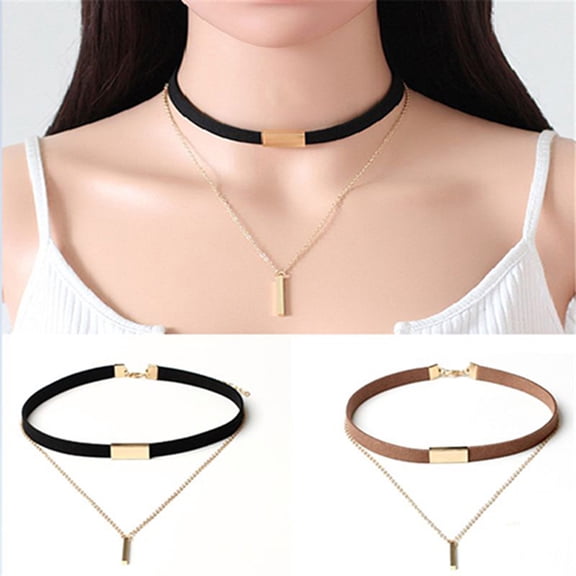 SmartBy Women Vintage Punk Faux Suede Multilayer Polished Clavicle Choker Necklace Pendant for Party