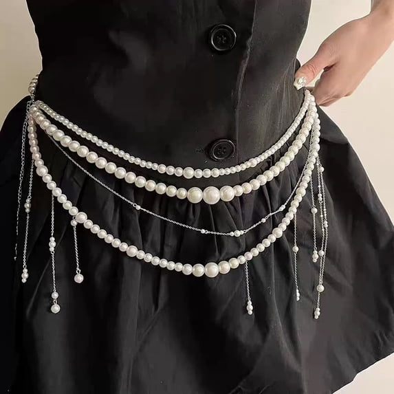 SmartBy Women Waist Chain Multi Layer Faux Pearls Tassel Design Belt Chain Jeans Skirts Dresses Versatile Accessory