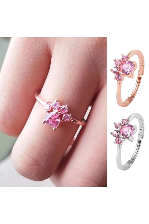 Women Wedding Ring Cat Paw Cubic Zirconia Opening Adjustable Polished Lightweight Electroplated Prom Party Finger Ring Engagement Ring Lady Finger Jewelry