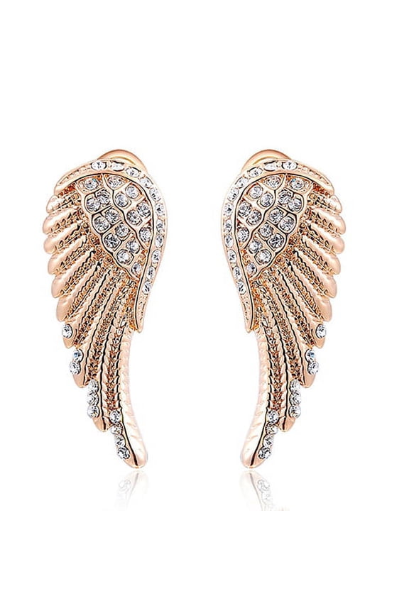 Women's 9K Gold Plated Angel Wings Crystal Ear Studs Luxury Earrings Jewelry