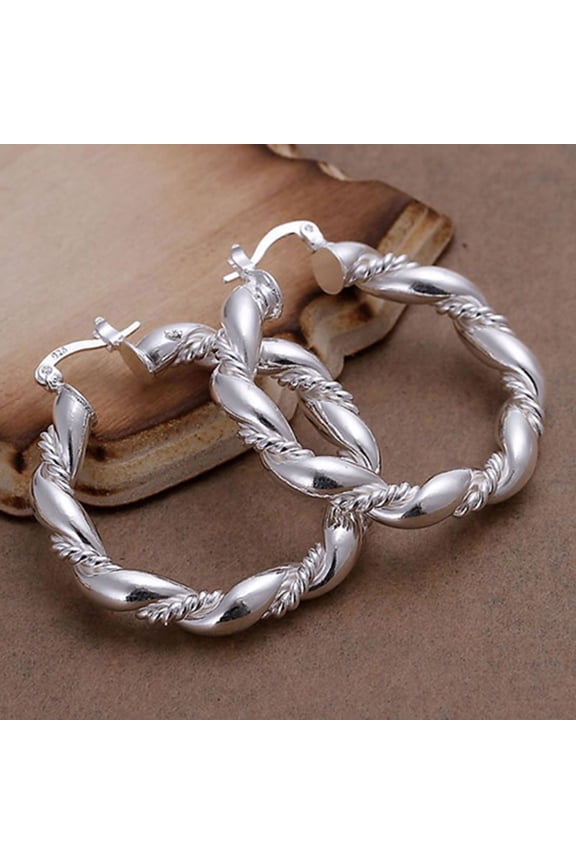 Women's Classic Vintage Waved Silver Plated Twisted Dangle Punk Hoop Earrings