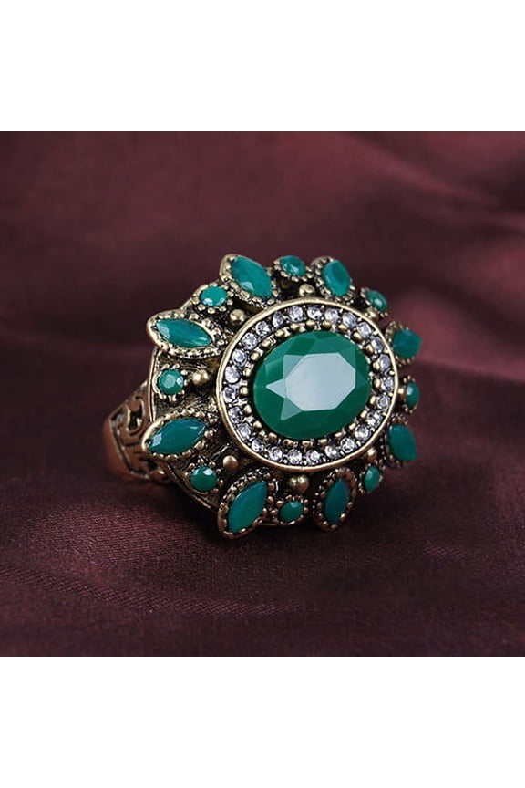 Women's Ethnic Style Retro Resin Alloy Party Jewelry Big Flower Ring Size 7-10