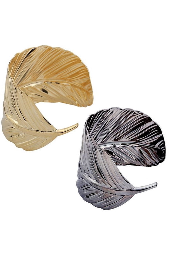 Women's Fashion Bangle Wide Cuff Opened Metal Leaf Shape Bracelet Jewelry