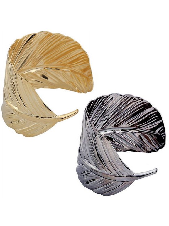 Women's Fashion Bangle Wide Cuff Opened Metal Leaf Shape Bracelet Jewelry