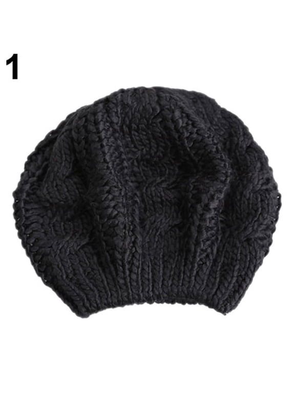 Women's Fashion Beret Braided Baggy Wool Knitted Warm Winter Beanie Hat Ski Cap