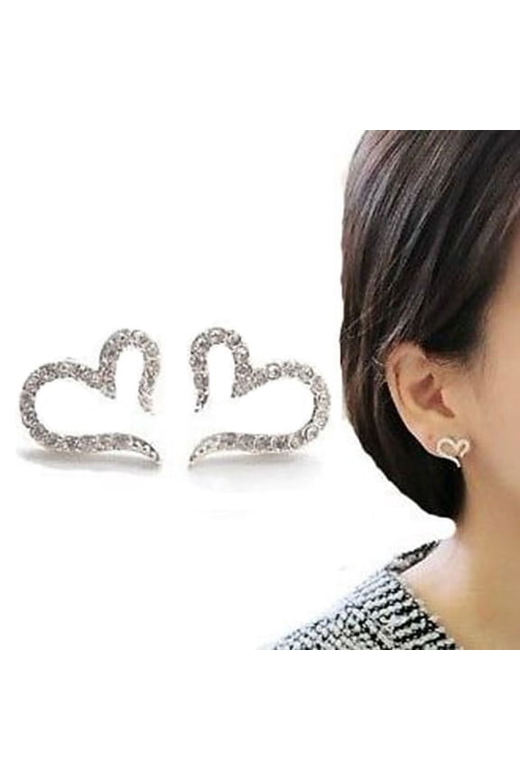 Women's Fashion Open Heart Crystal Rhinestone Ear Stud Earrings Piercing Jewelry