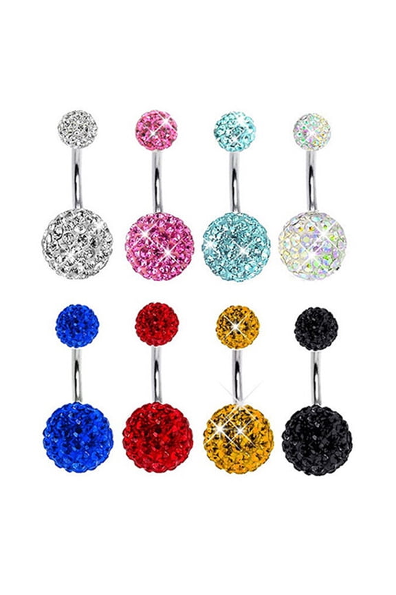 Women's Fashion Rhinestone Balls Navel Button Barbell Body Piercing Belly Ring