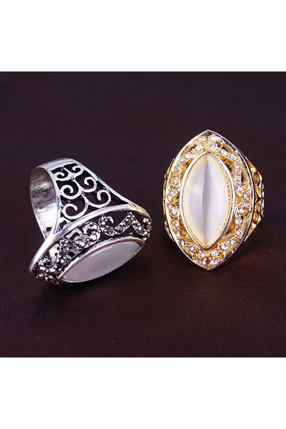 Women's Luxury Royal Style Hollow Big Resin Opal Party Wedding Ring Jewelry