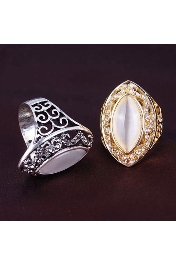 Women's Luxury Royal Style Hollow Big Resin Opal Party Wedding Ring Jewelry